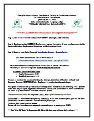 GATFACS Winter Conference Checklist and Hotel Registration 2023