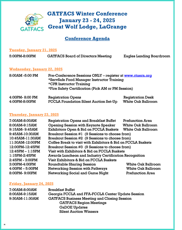 GATFACS Winter Conference Tentative Agenda 2025