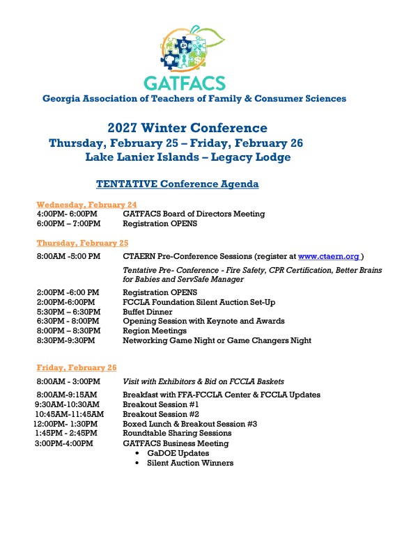 GATFACS Winter Conference Tentative Agenda 2027